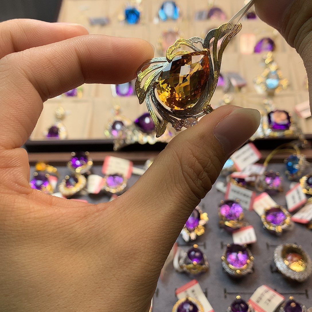 水晶银S925镀金镶嵌吊坠(不含链)