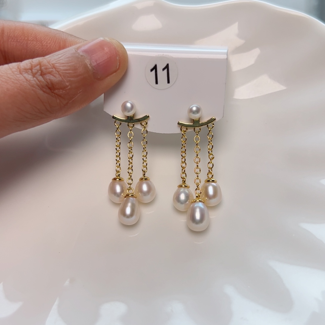 淡水珍珠耳饰银S925镀金镶嵌