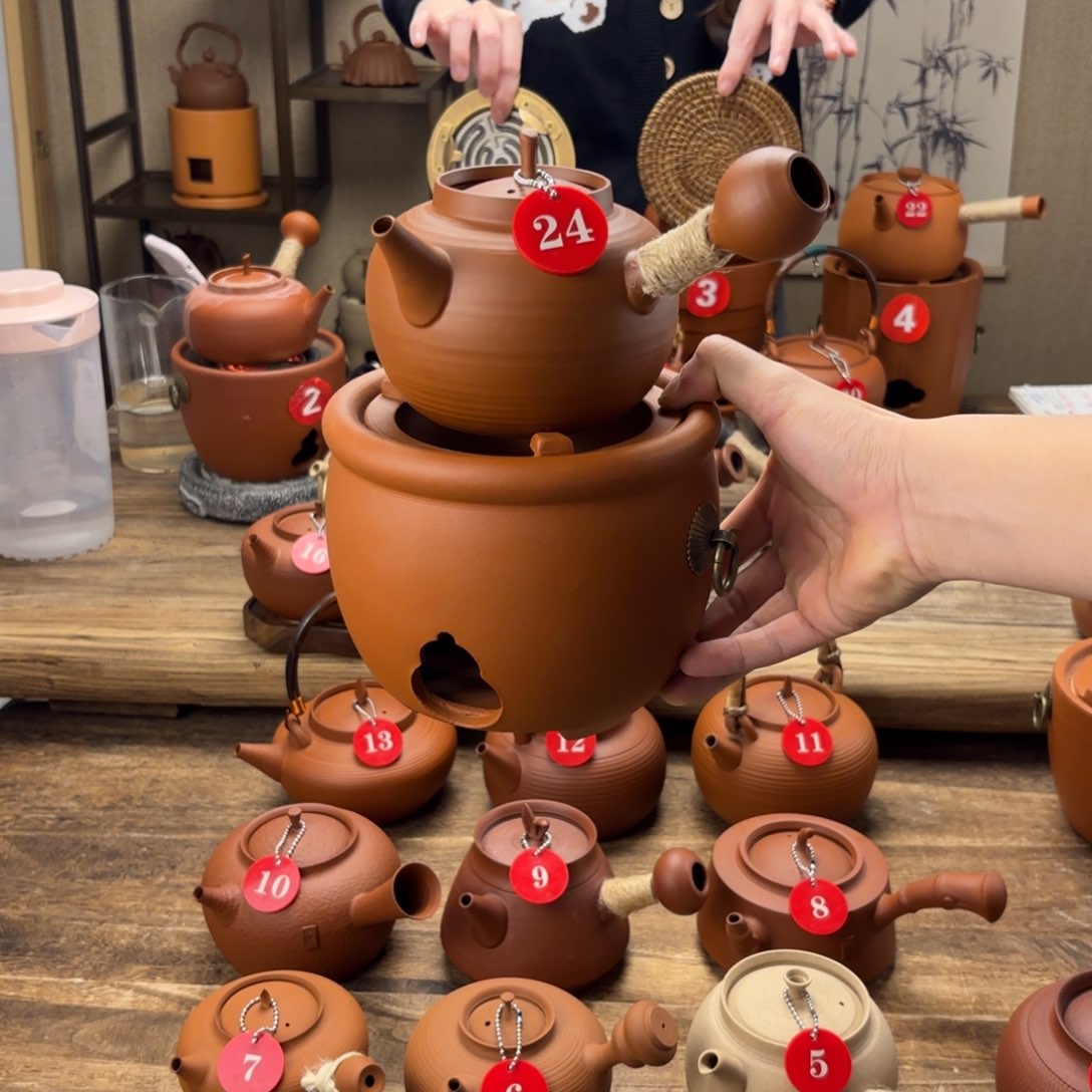 煮水煮茶甘甜 潮州砂铫壶 搭藤垫