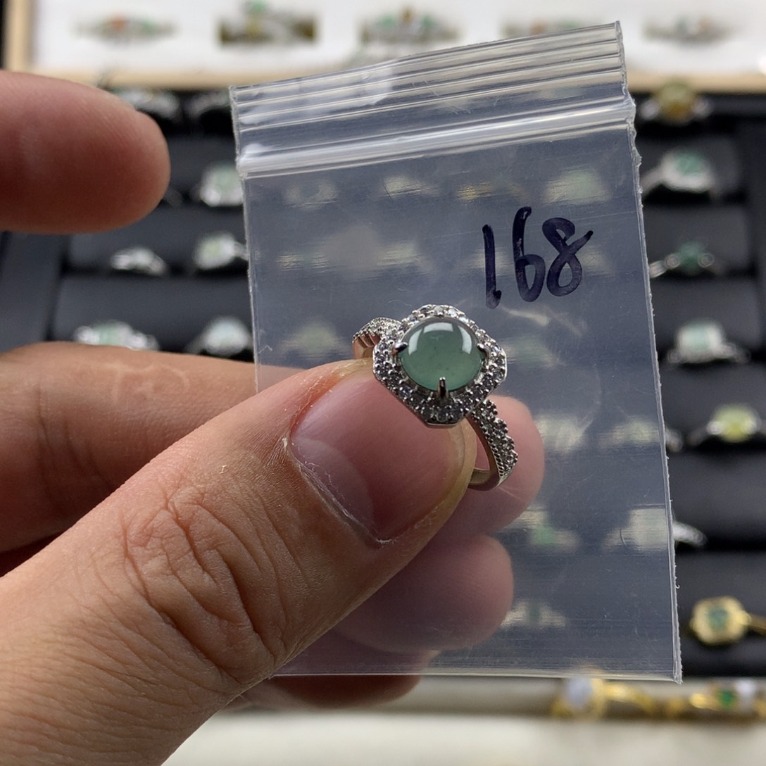 翡翠银S925镀金镶嵌戒指168