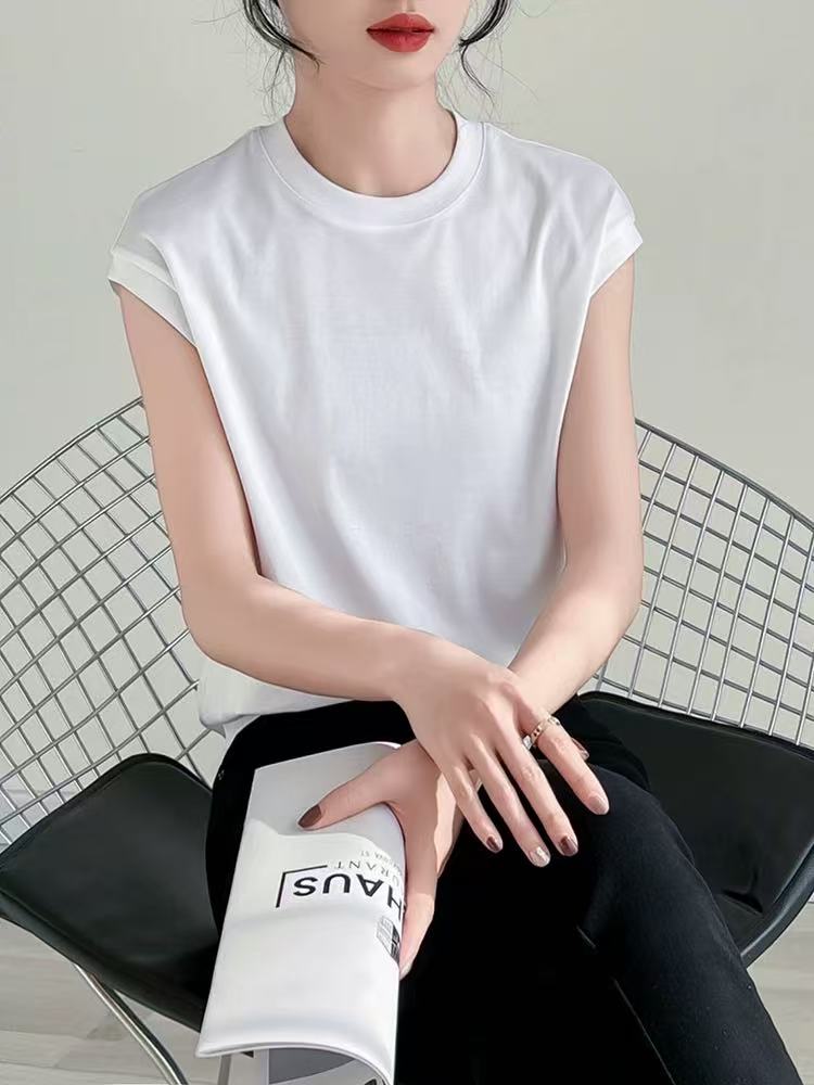 丽丽家~飞袖简约白百搭夏季宽松纯色上衣