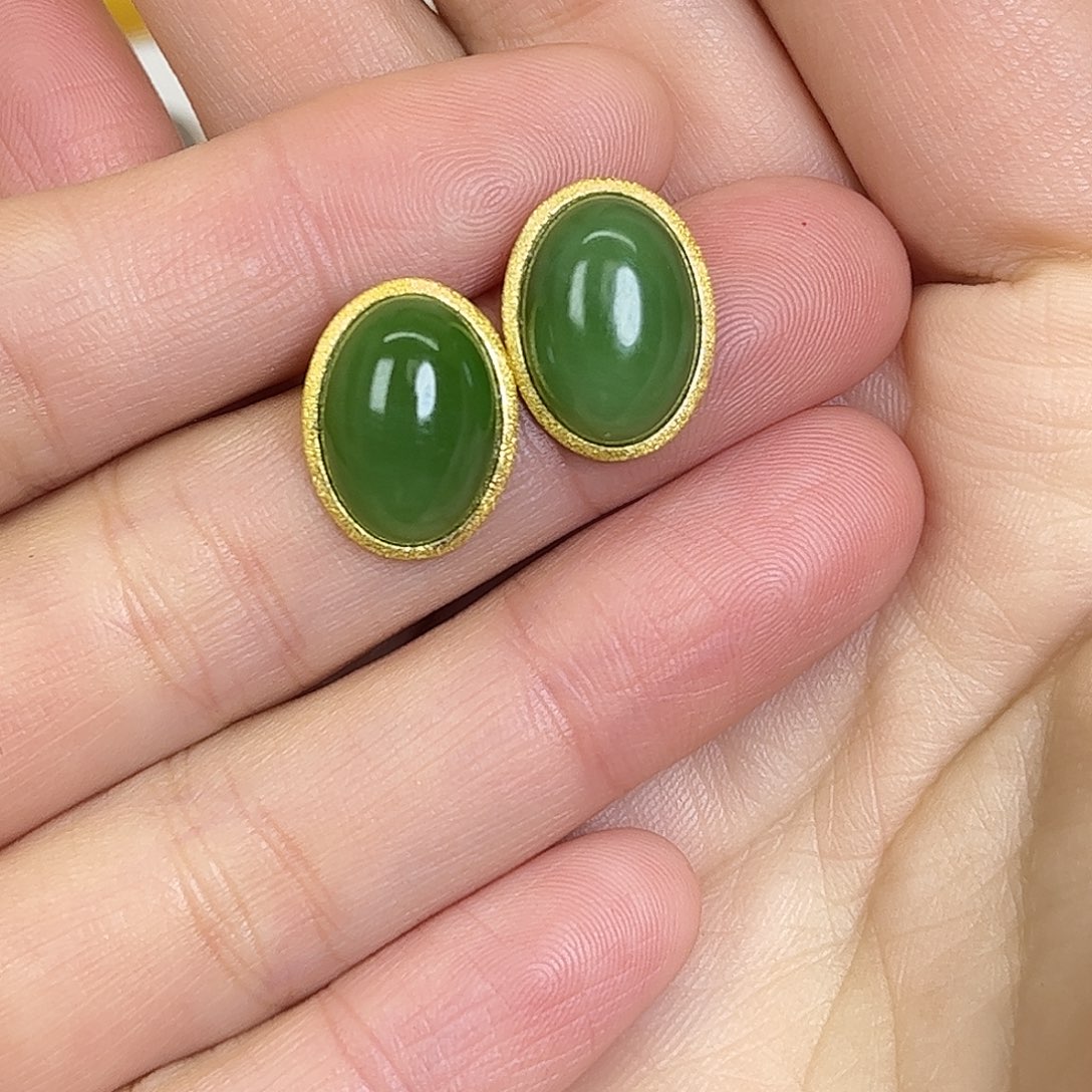 置***￥和田玉银S925镶嵌耳饰