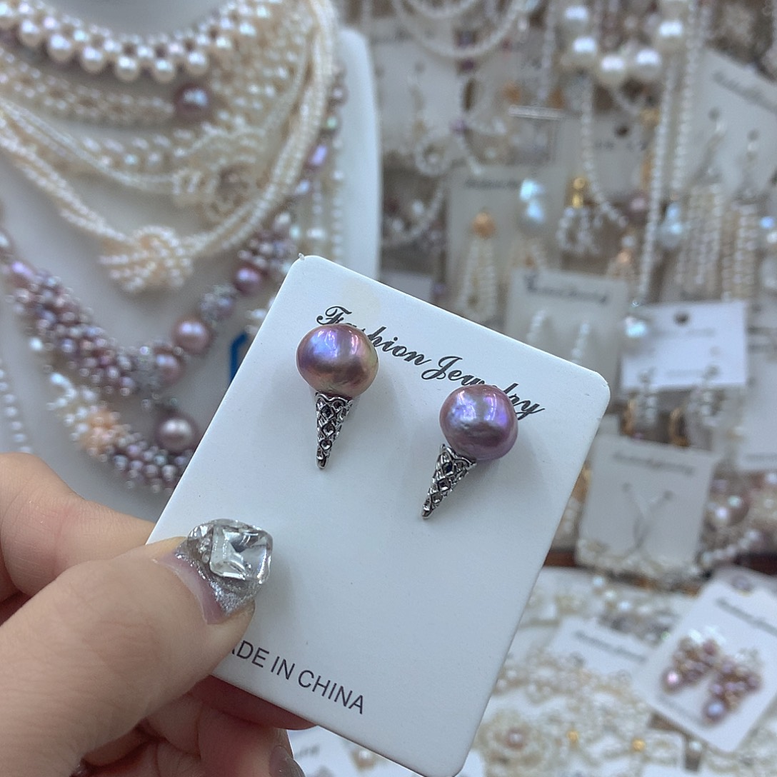 耳饰银S925镶嵌淡水珍珠