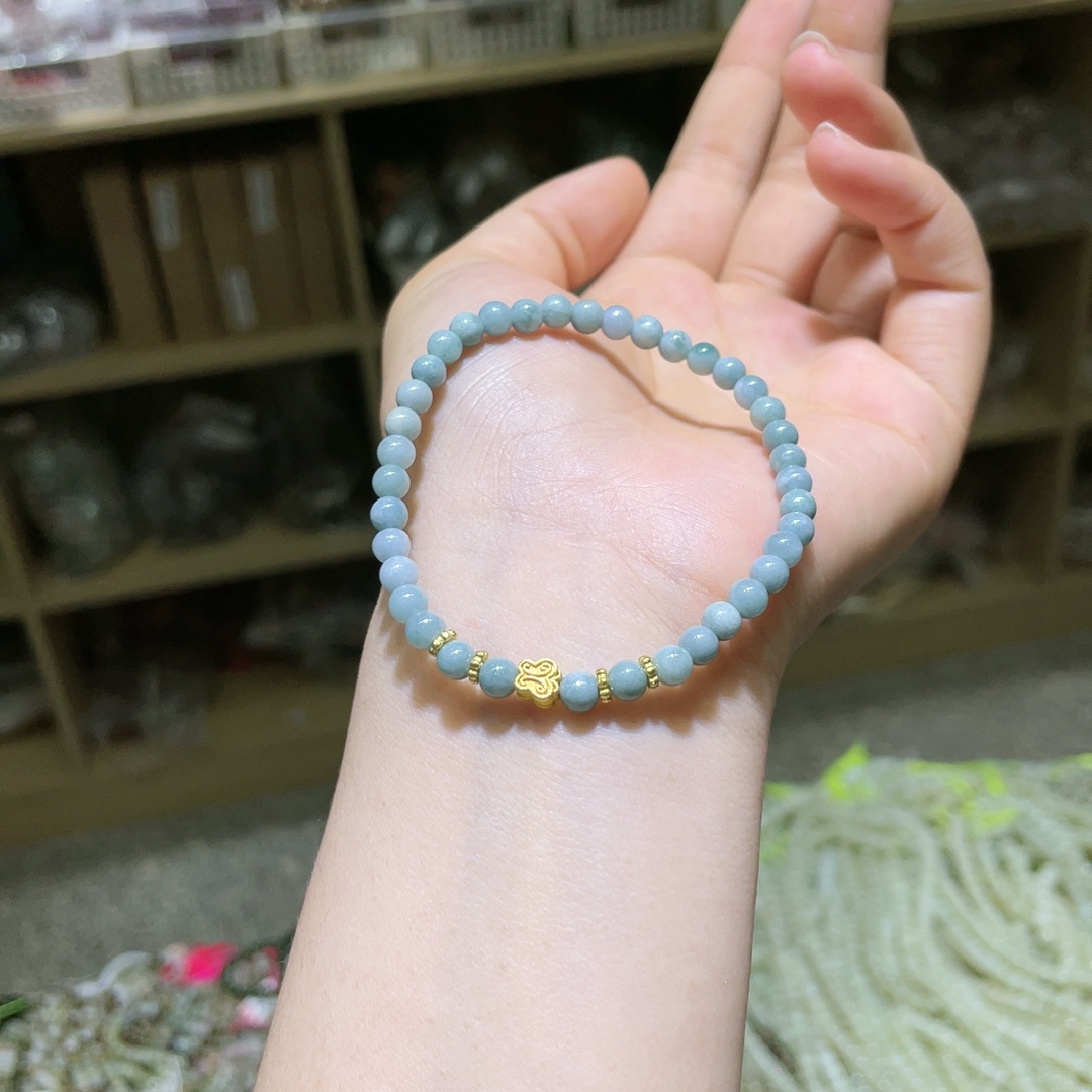 蓝水翡翠手串单圈DIY设计手链