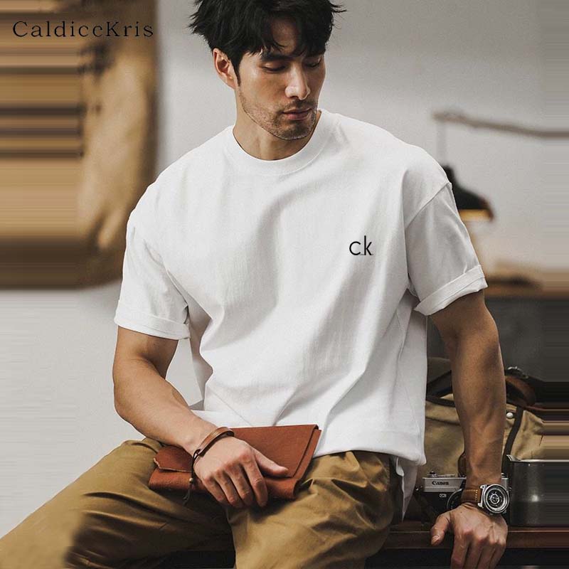 CaldiceKris 美式重磅短袖T恤男新款夏季宽松基础百搭纯色打底衫
