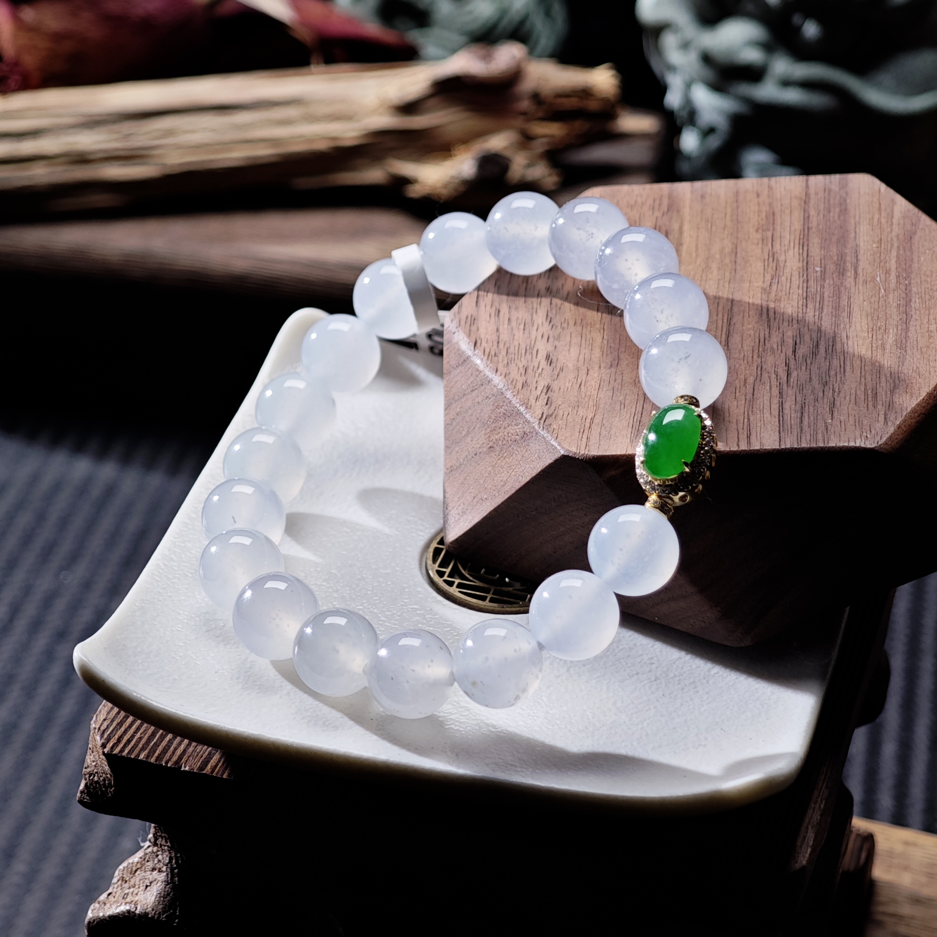 [单品]A3136(卡9.8)天然缅甸翡翠圆珠手串冰种A货国内现货可鉴赏