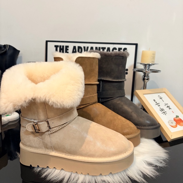 冬季新款毛一体雪地靴女厚底防滑两穿保暖中筒短靴百搭时尚