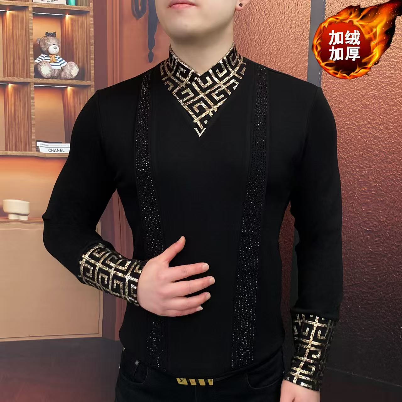 《玄纹闪耀》冬季新款加绒卫衣简约休闲时尚修身轻奢高端长袖