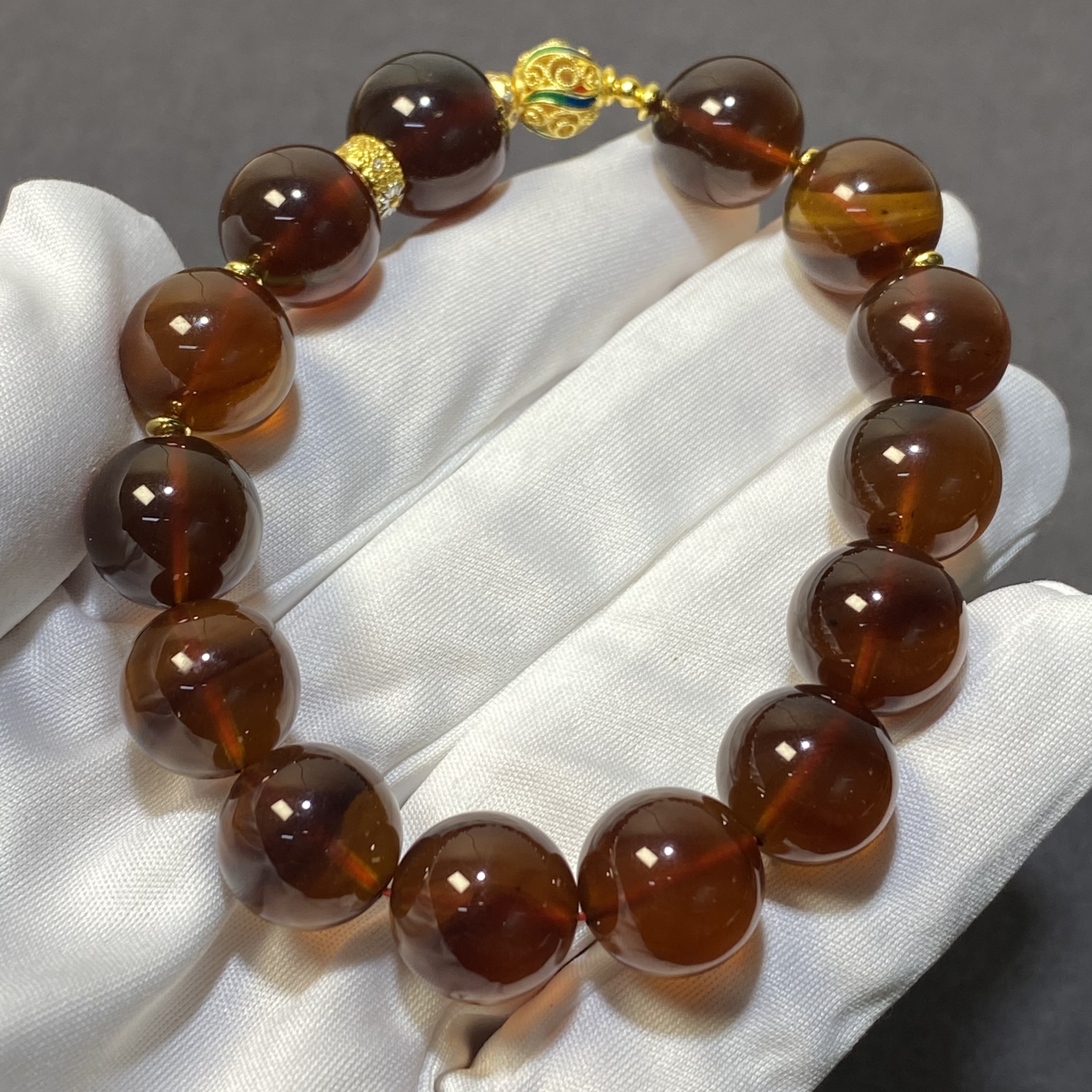 【亿轩珠宝】ZX129704缅珀血蜜圆珠单圈手串diy银饰13mm+