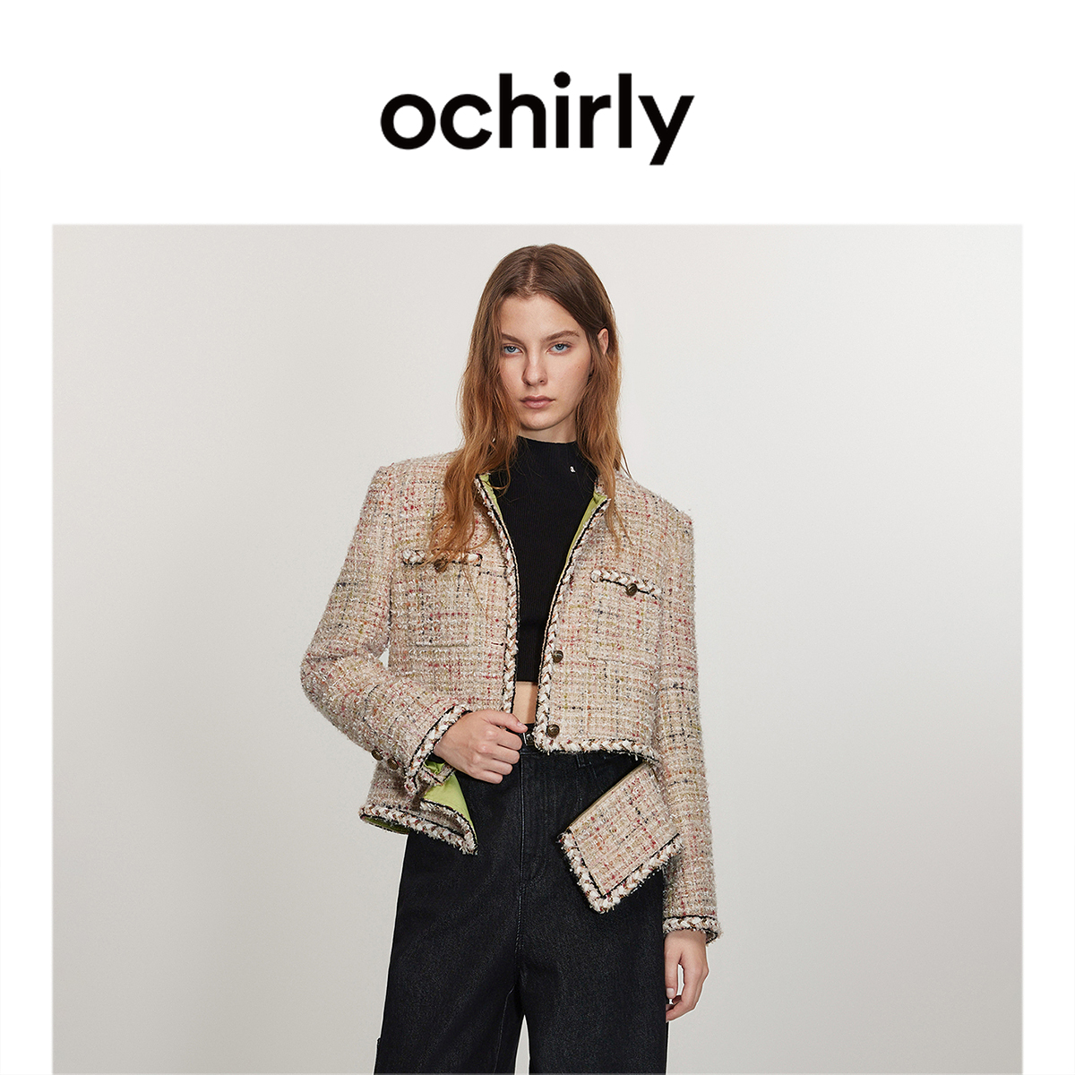 【达人】ochirly欧时力 花纱小香短外套女新款早春可拆下摆法式