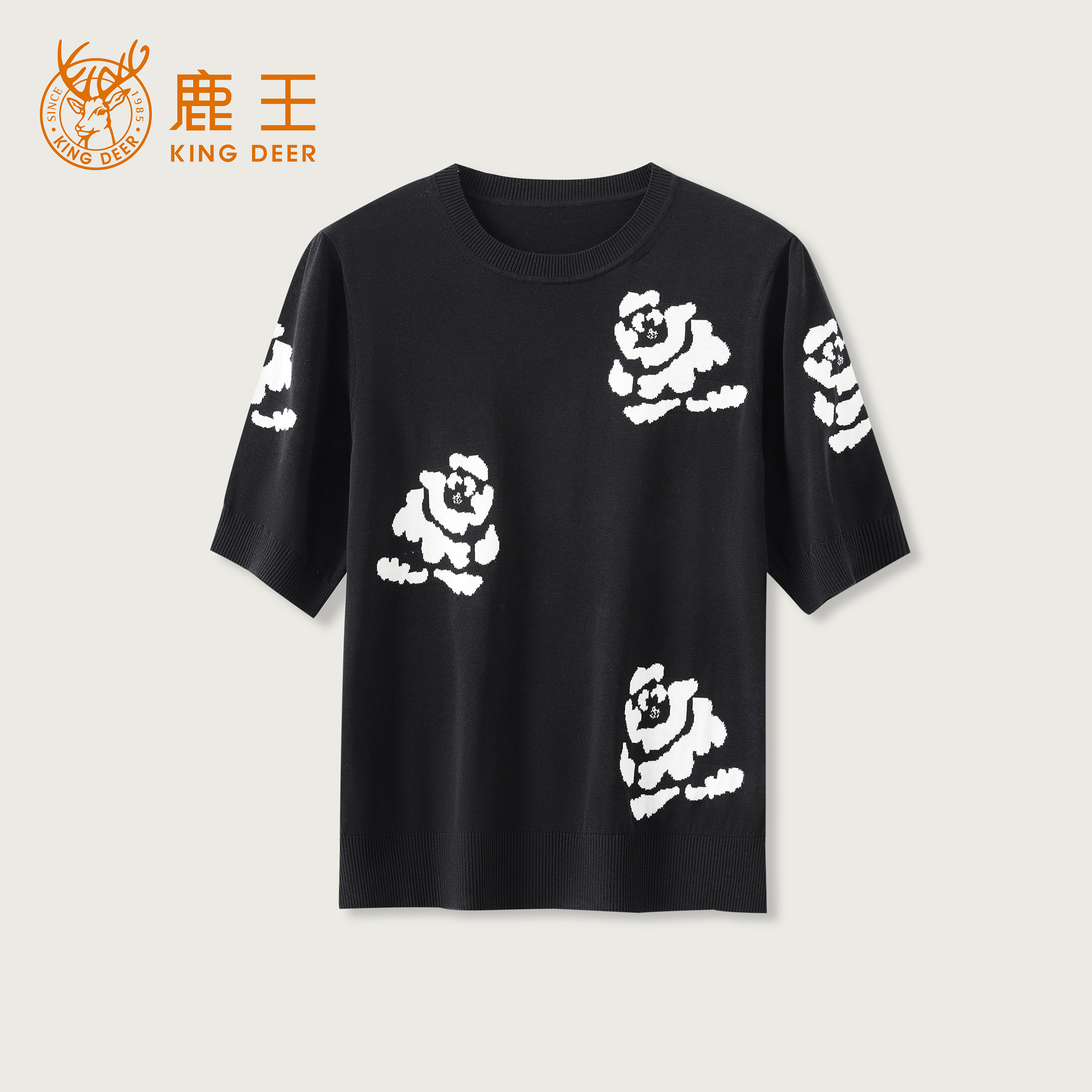 King Deer/鹿王早春圆领显瘦舒适百搭气质透气上衣T恤L805065