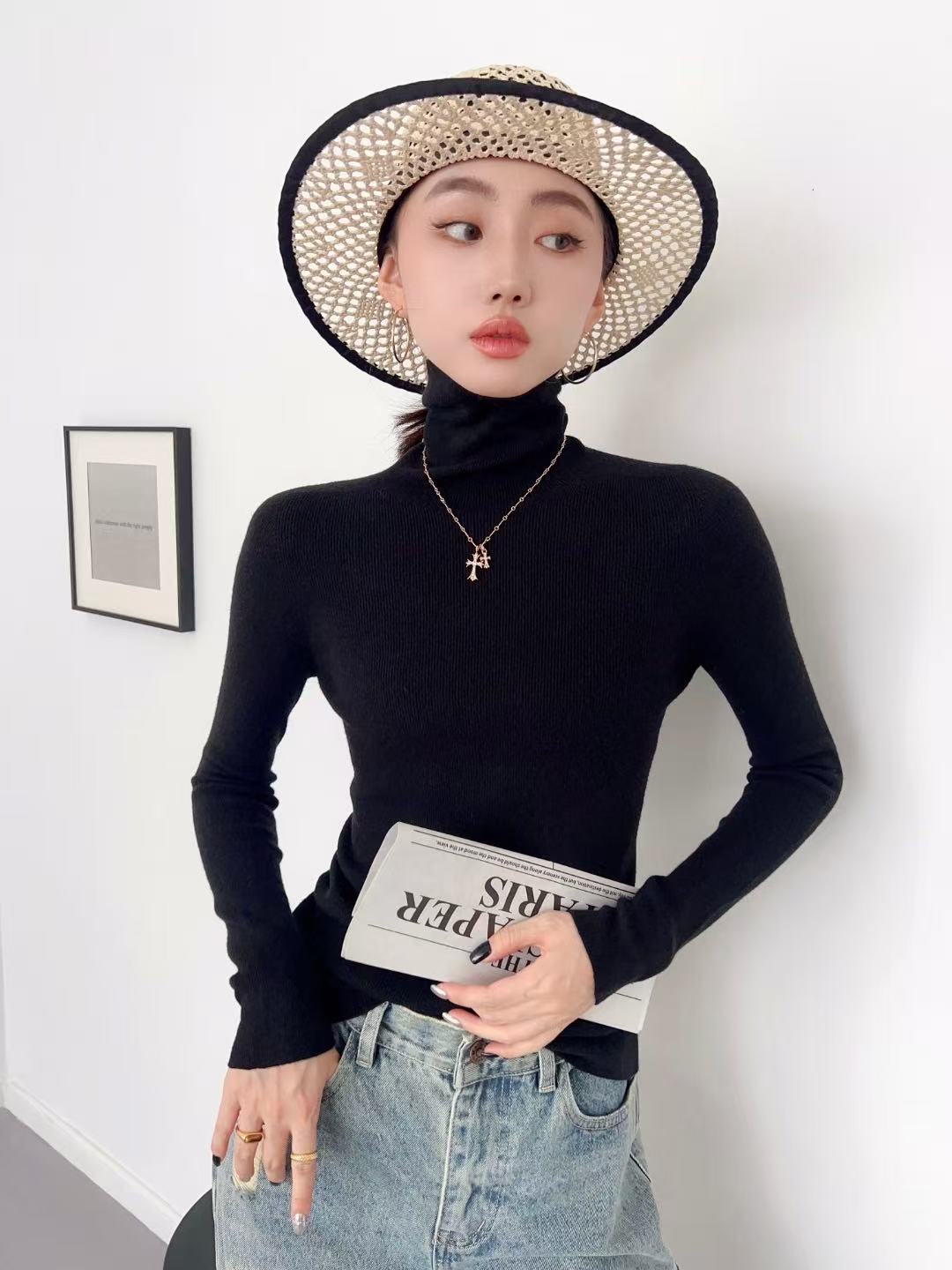 【999】歌#无缝一体高腰打底修身毛衣上衣