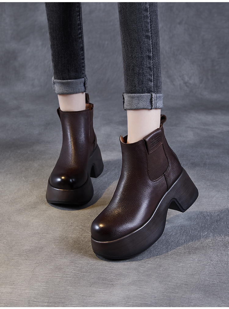 【老张手工】小个子高跟马丁靴女2025新款冬季松糕时装切尔西单靴 