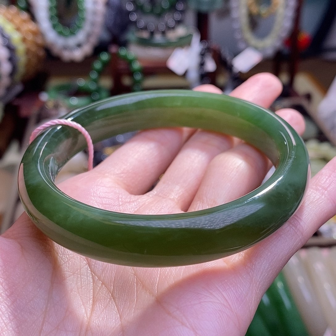 和田玉未镶嵌碧玉收藏猫眼手镯58圈口