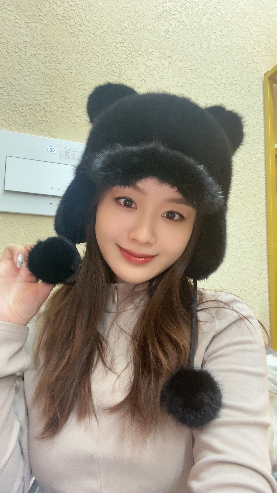 水貂真毛带沿米奇帽帽子