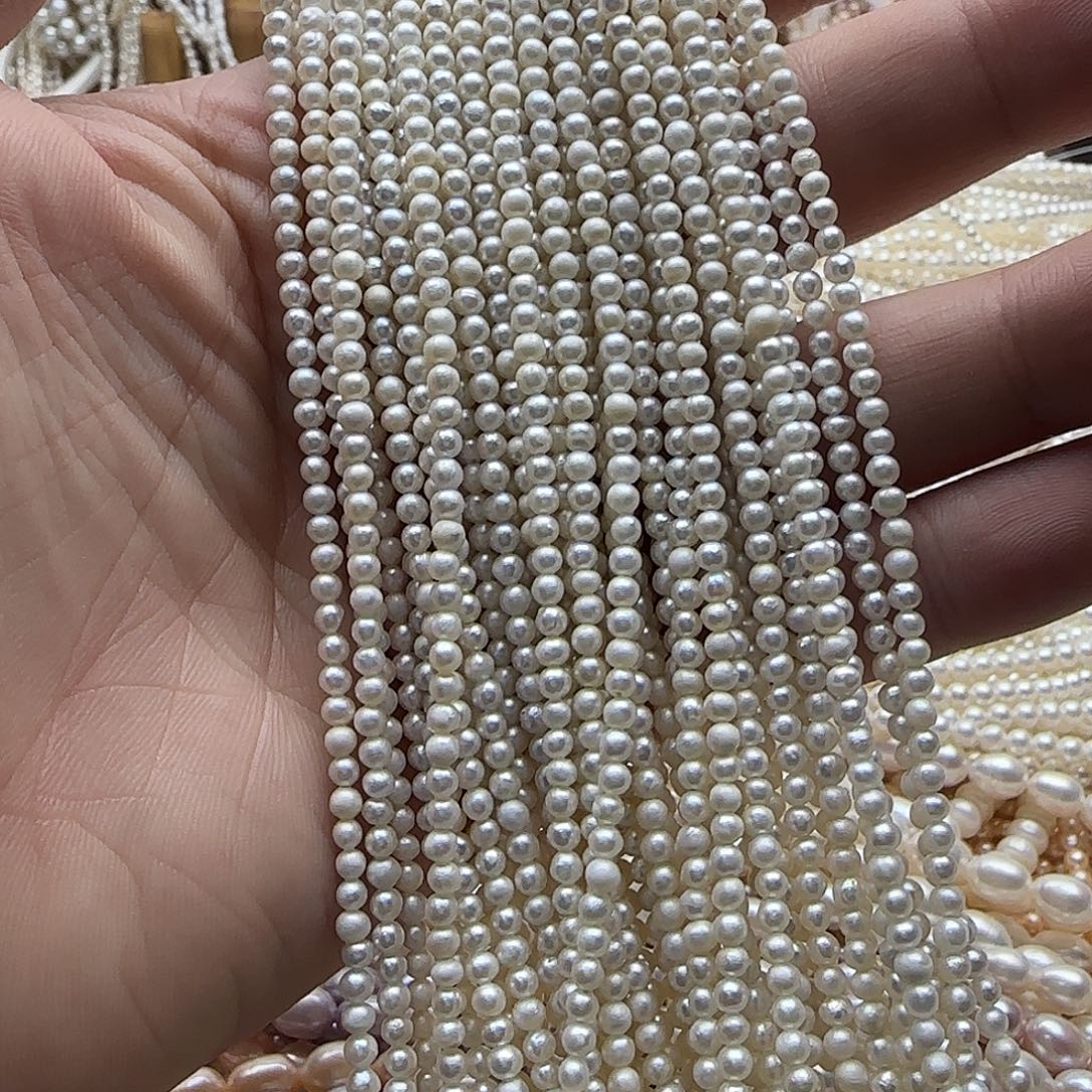 未镶嵌淡水珍珠半成品卡3mm半哑光小米珠近圆
