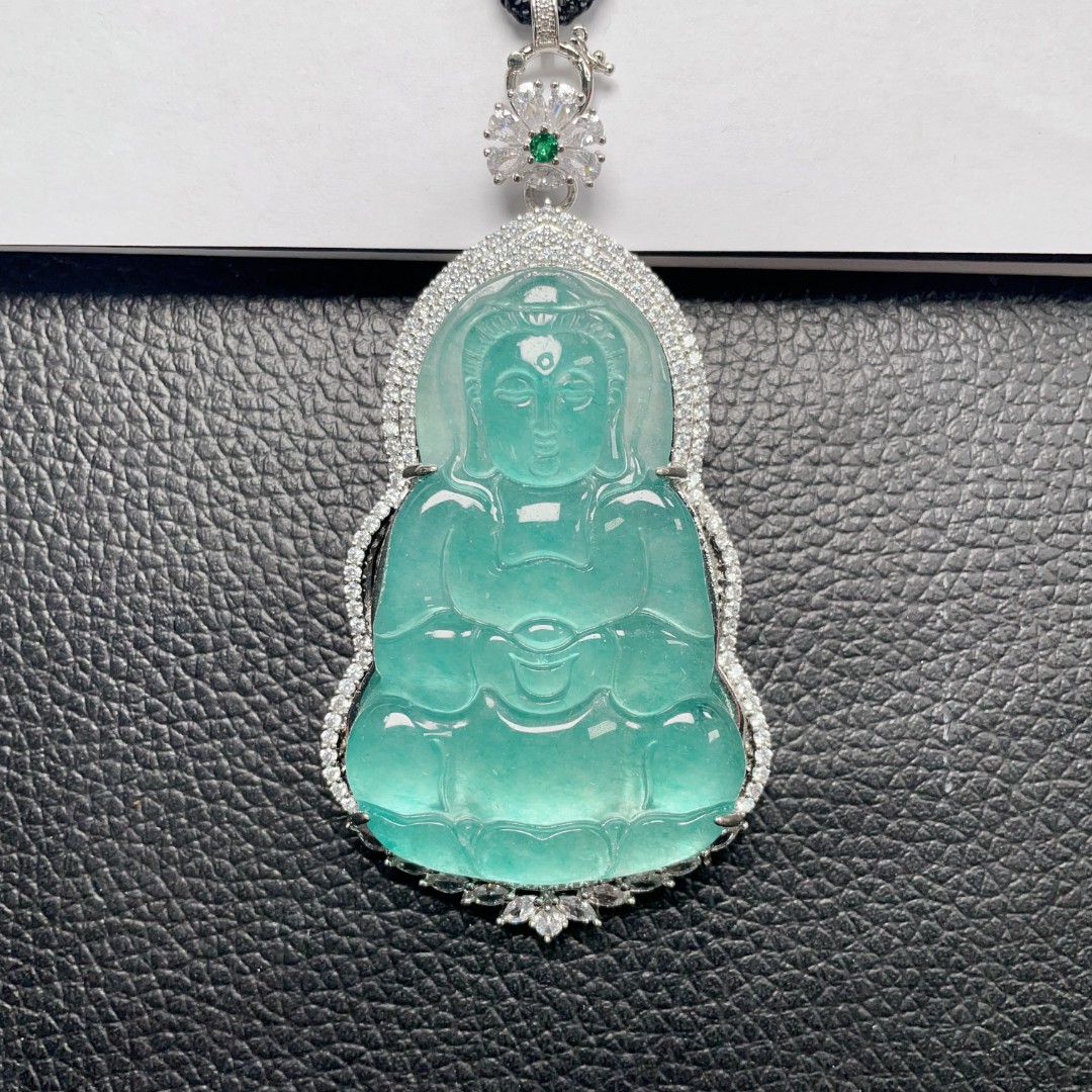 【小杨严选】蓝水正装观音镶嵌吊坠精美时尚奇石