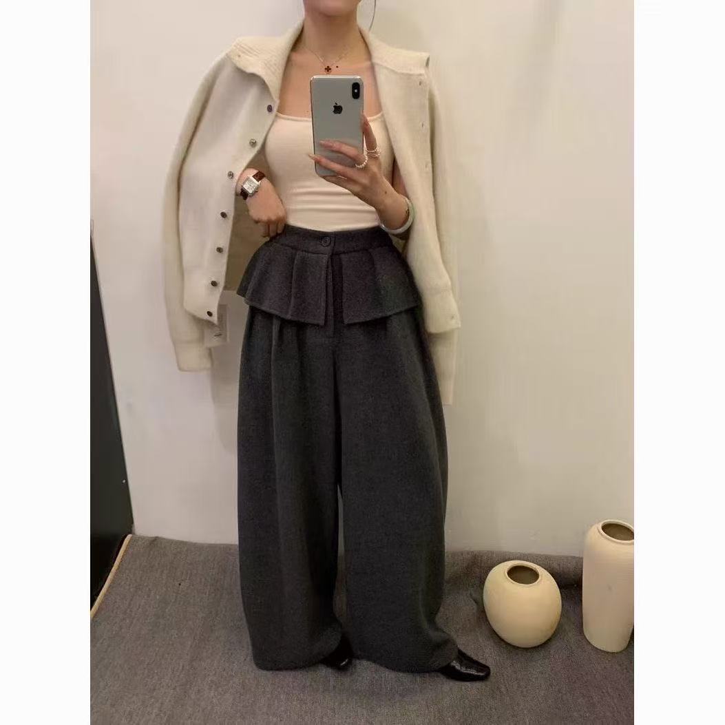 韩系超级爆款强推层叠荷叶边加绒阔腿俏皮时髦百搭休闲裤