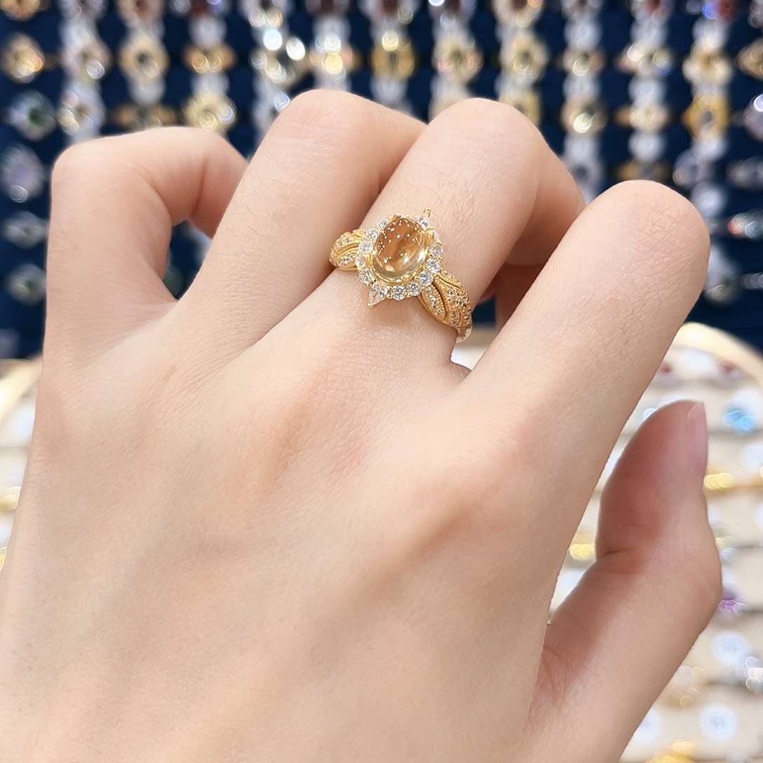 黄晶女款银S925镶嵌戒指