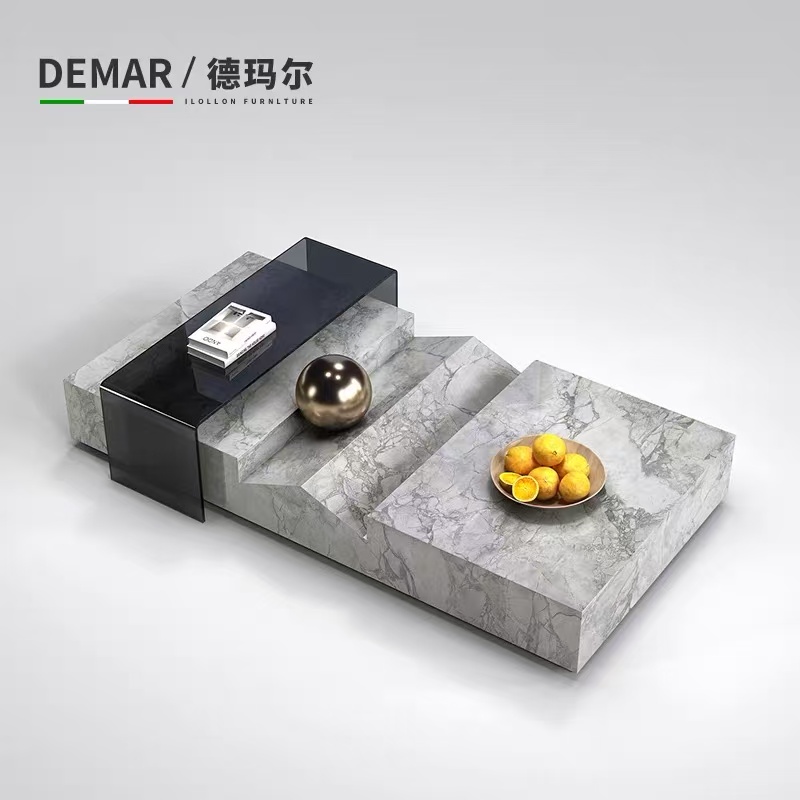 意式长方形高端岩板茶几客厅家用大小户型简约设计师款异性茶几