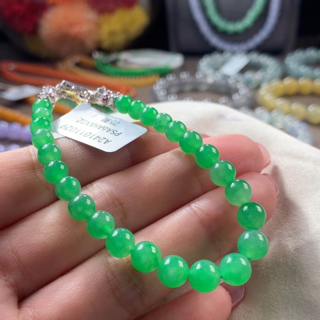 翡翠手链未镶嵌翡翠色标冰阳绿卡5～6+