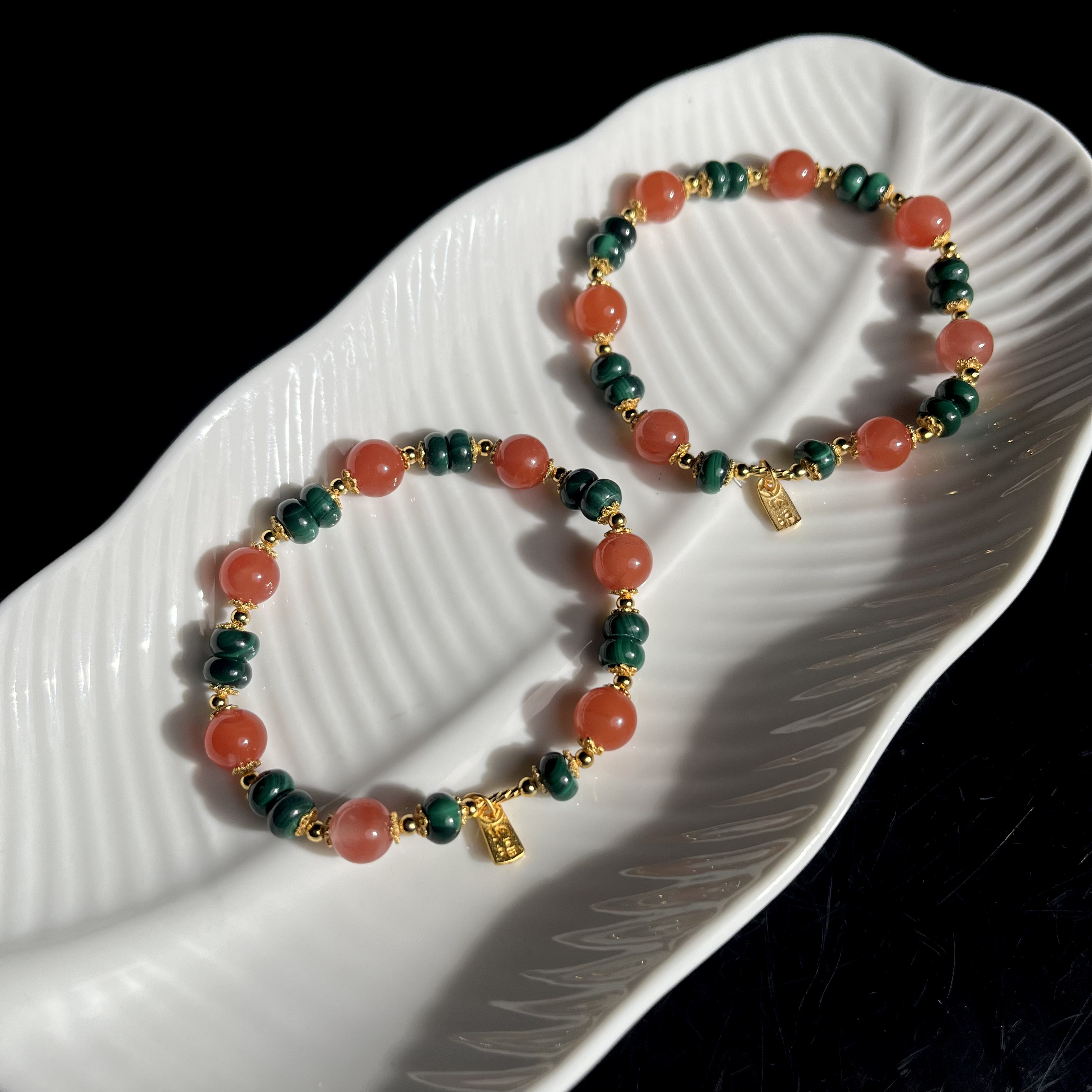 【大鱼甄选】孔雀石南红DIY手串6-8mm+SJ77多样性发其一