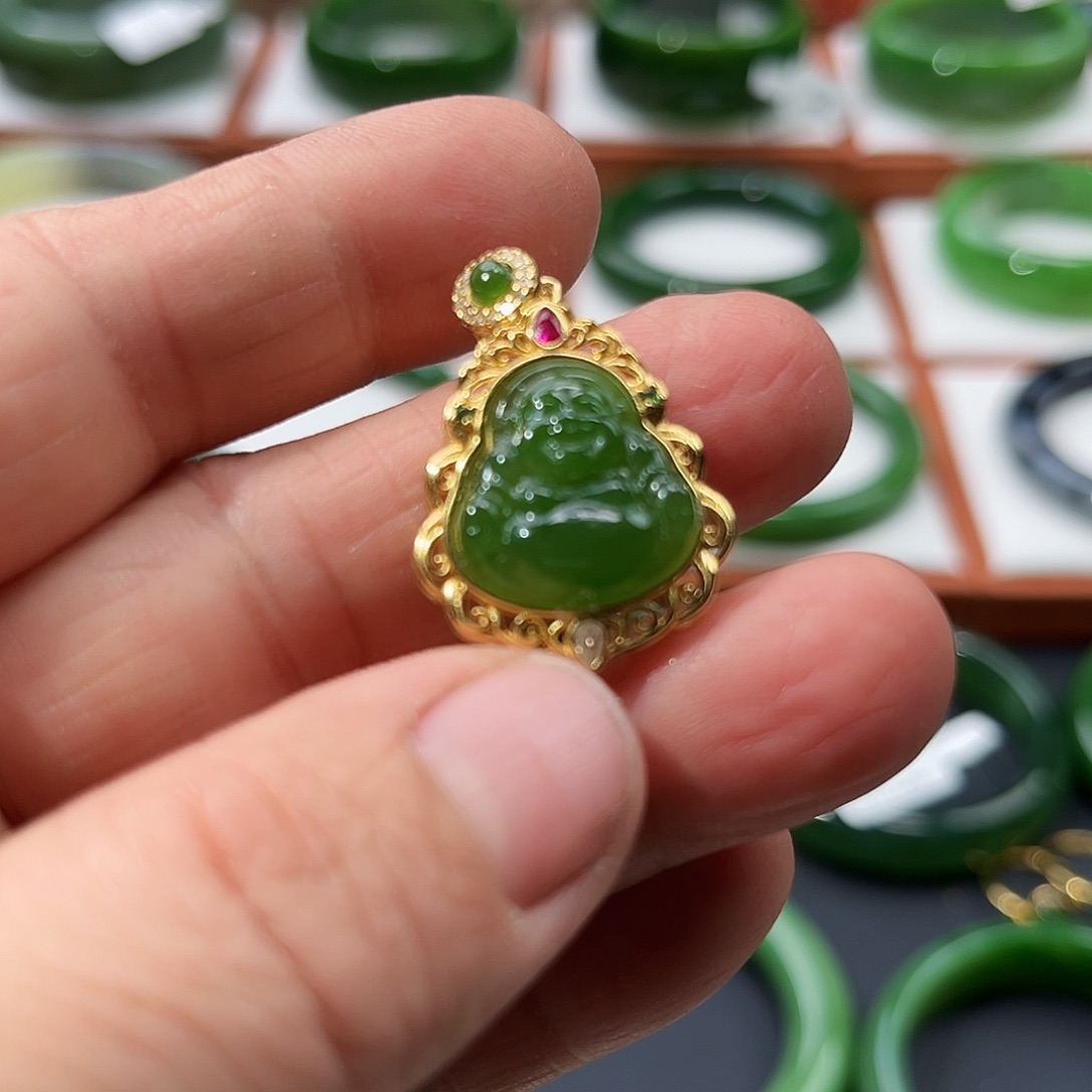 和田玉颈饰银S925镶嵌