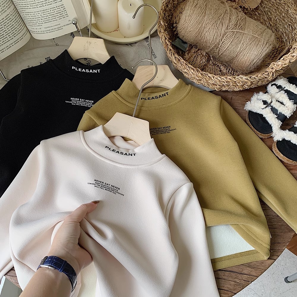 2025冬季新款儿童加绒打底T恤德绒保暖中高领韩版中大童6328