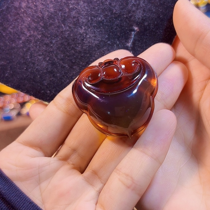 未镶嵌蓝珀珠宝奇石墨西哥红蓝珀如意