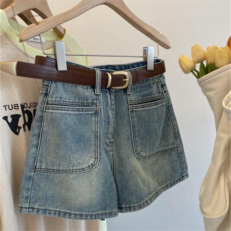 【送腰带】2025高腰a字宽松阔腿显瘦牛仔短裤女百搭设计感夏季3628
