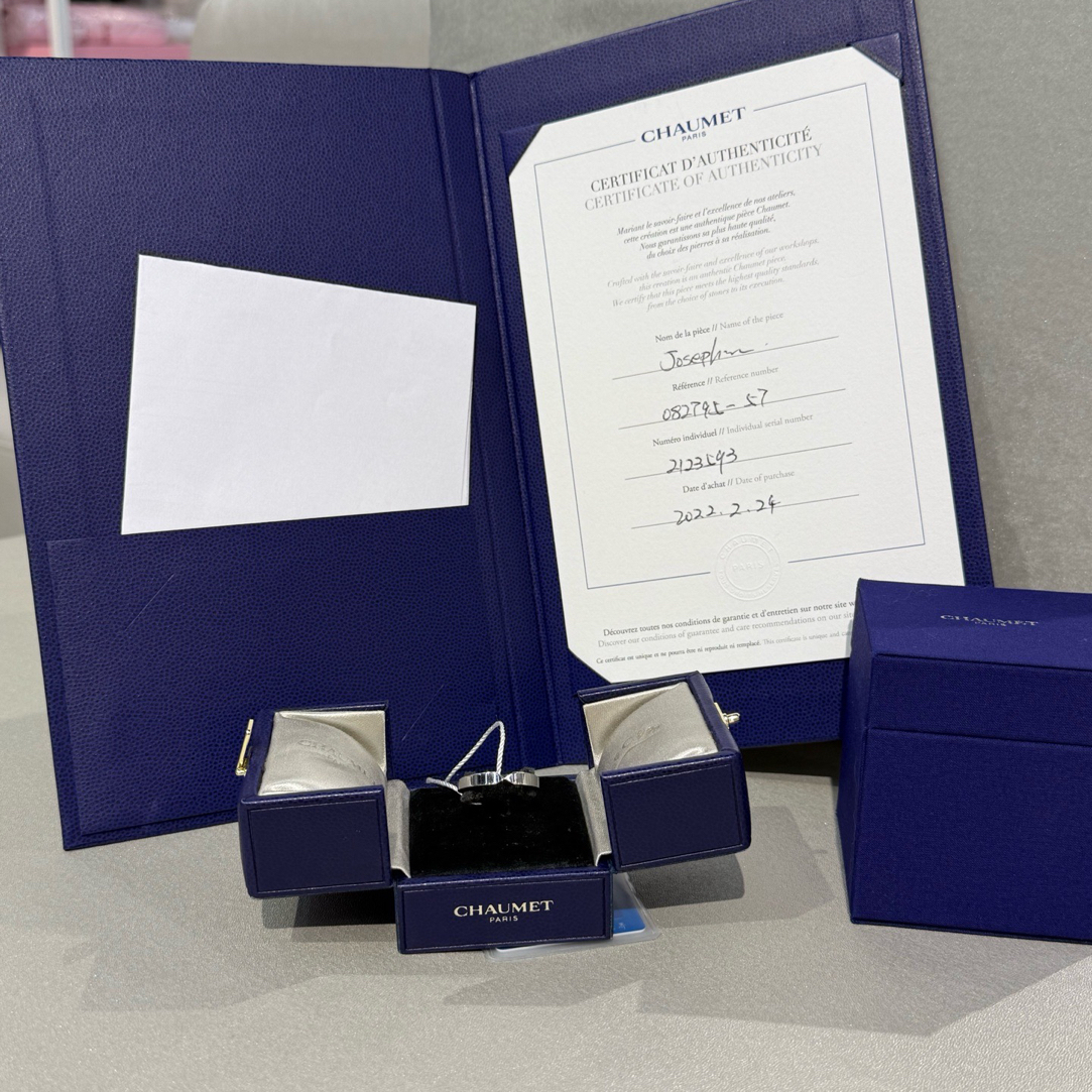 95新 Chaumet/尚美 巴黎Triomphe de系列窄版18k白金戒指