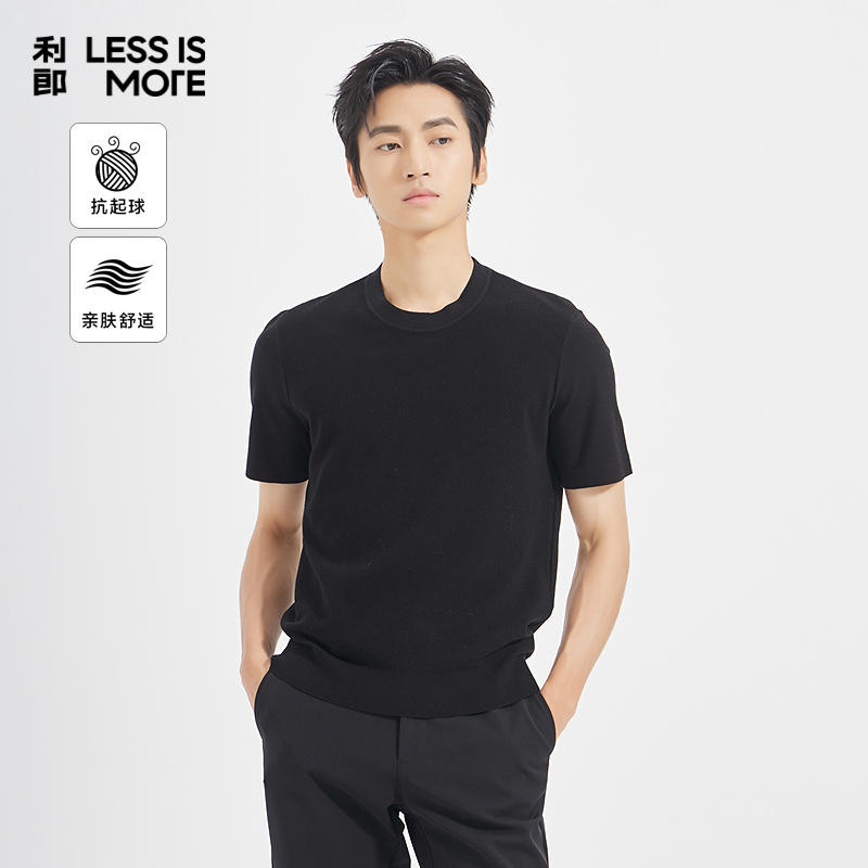 利郎【精纺羊绒】可机洗秋冬男士时尚休闲百搭针织圆领短袖羊绒毛衫