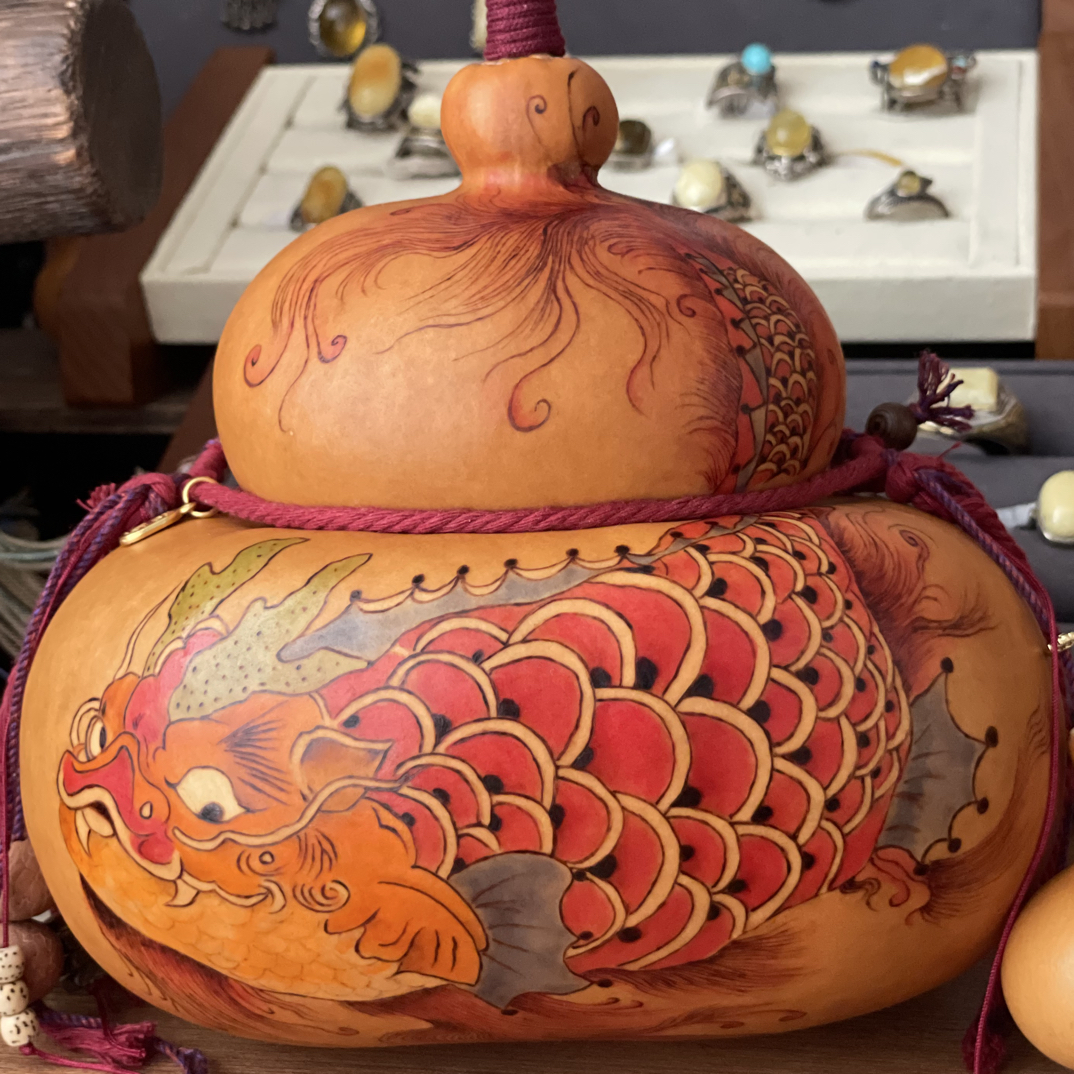文玩套彩烙画葫芦默认微瑕不保龙头