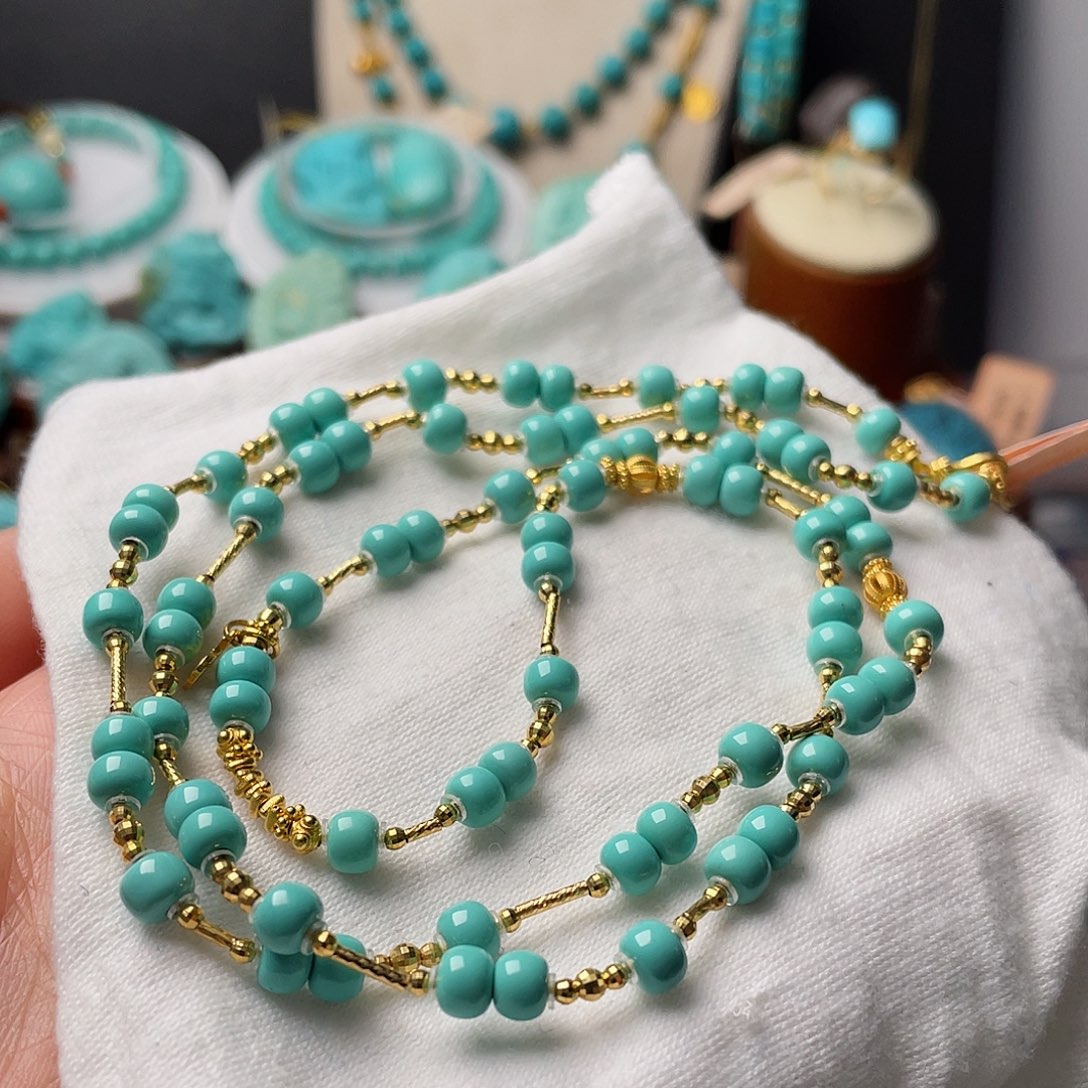 绿松石珠宝半成品18K金镶嵌