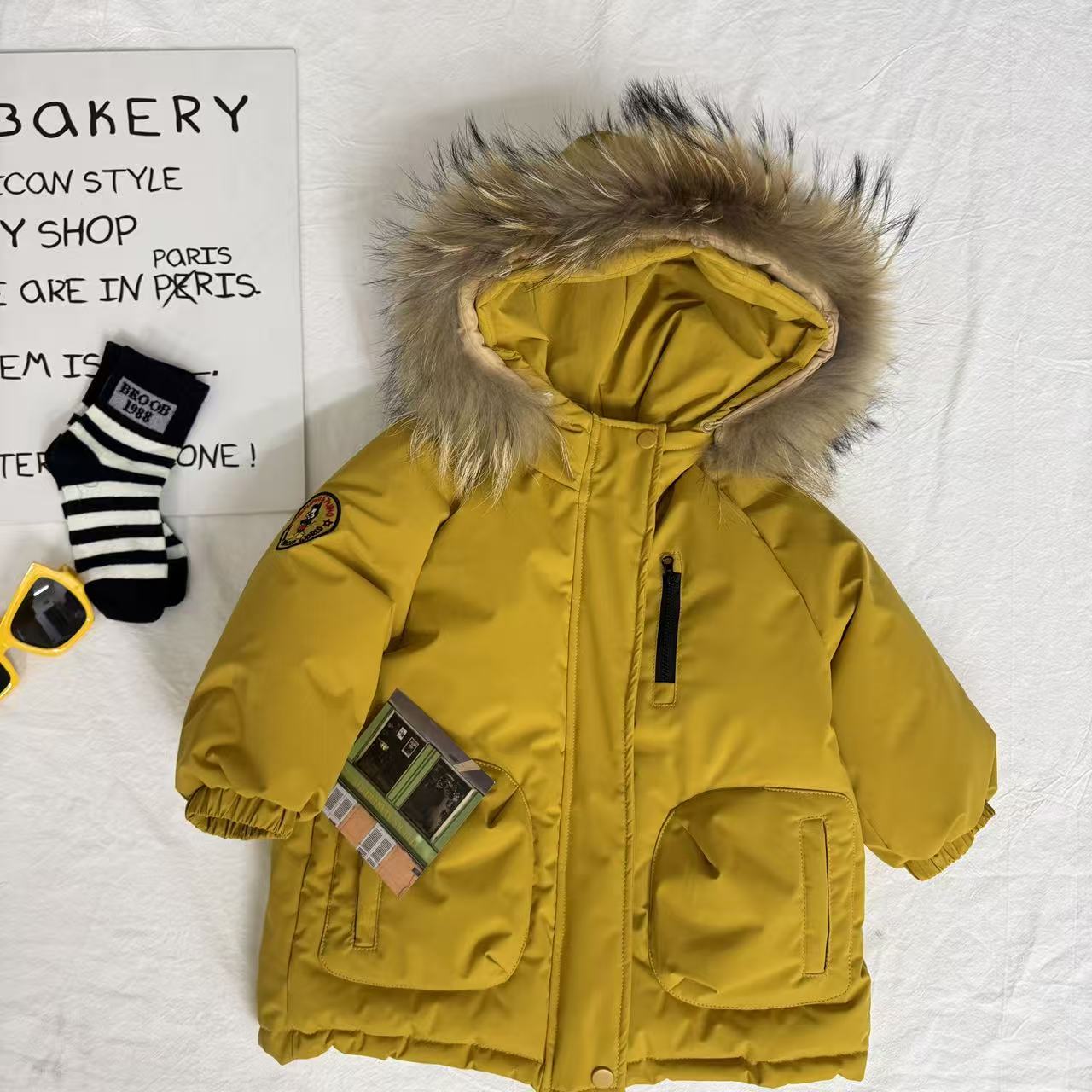 2025秋冬新款儿童外套韩版冬季时尚潮流外套31346黄色派克服