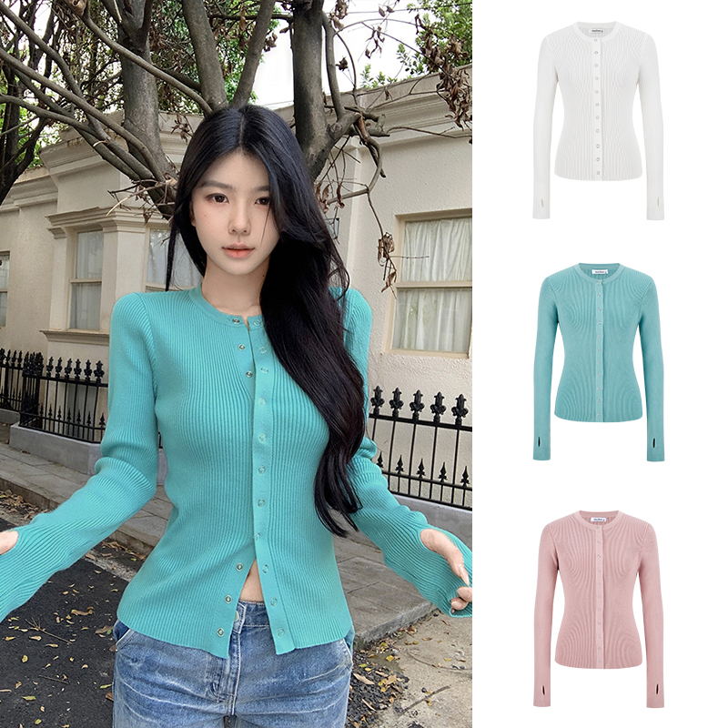 Moses Queen/魔西女王韩系chic别致针织开衫穿搭修身显瘦短款上衣