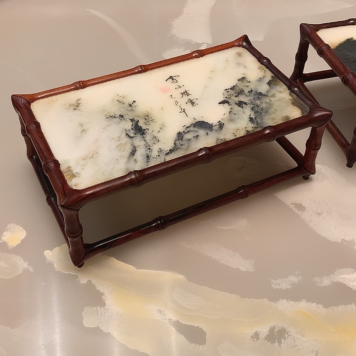 木淡*云石面竹节几