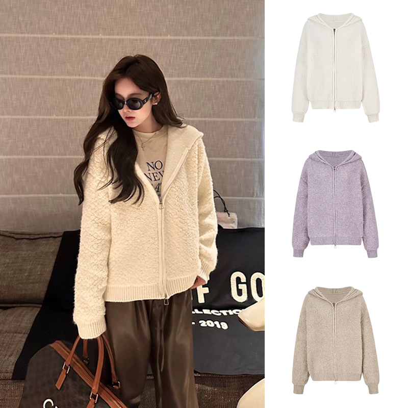 Moses Queen/魔西女王连帽开衫加厚毛衣外套女宽松慵懒风针织衫冬