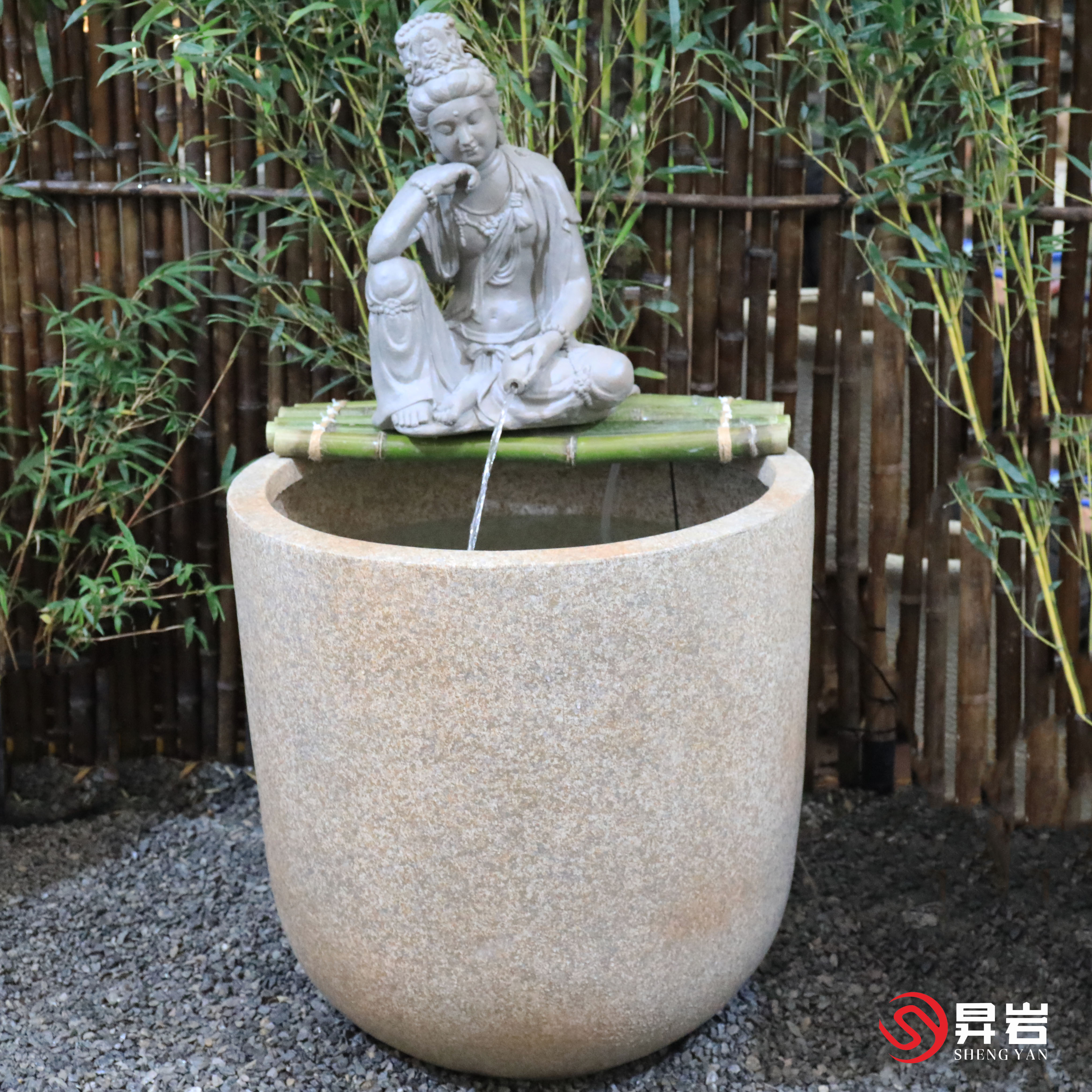 昇岩新中式大水缸流水摆件庭院禅意景观造景观音水景缸客厅庭院