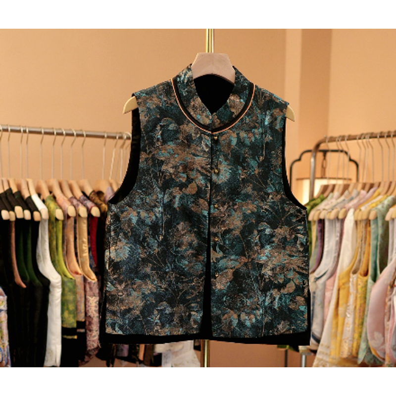 [青墨]新中式宋锦原创设计立领显瘦高定女士精品女士马甲