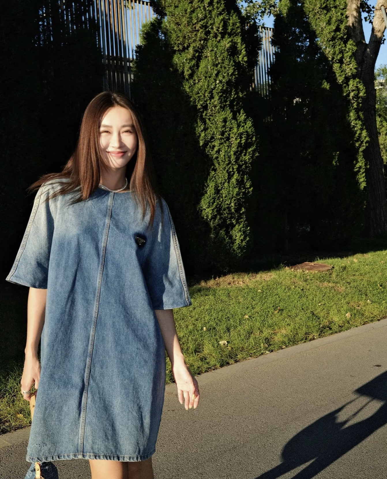 95新 Prada/普拉达  zz273 棉 三角标牛仔连衣裙 36码