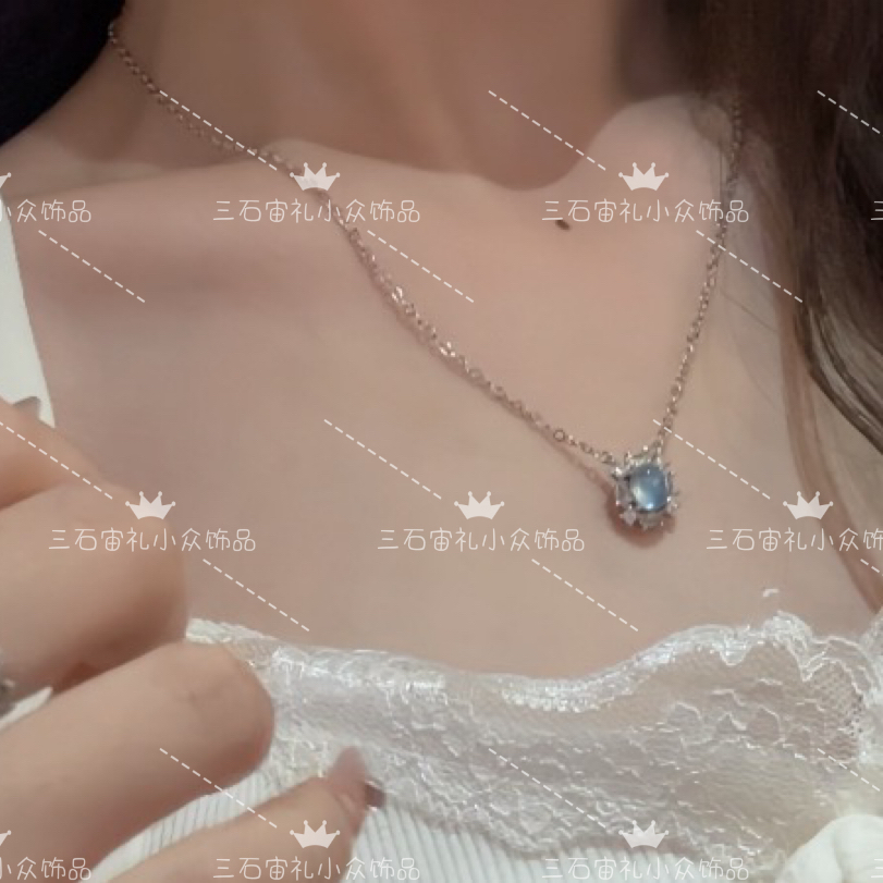 天然海蓝宝项链女款小众设计感高级轻奢精致闺蜜