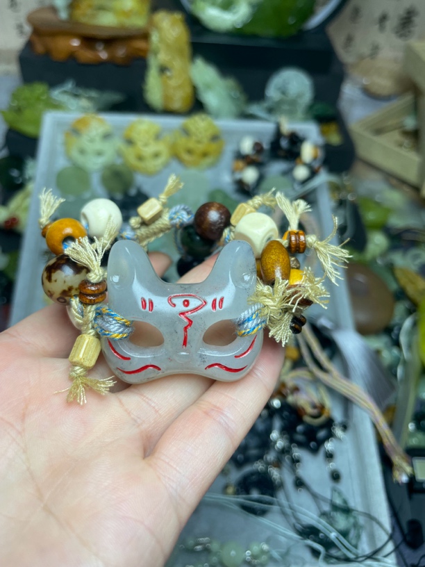岫玉挂件天然玉石吊坠小猫头玉挂件玉吊坠手链手牌狐狸时尚可爱