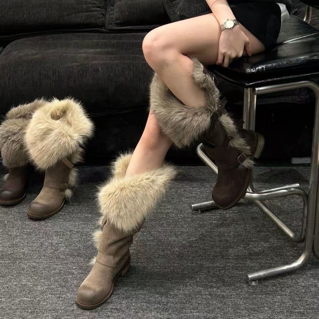 【俄式美学】木根乌托邦冬季中筒骑士直筒靴加绒加厚两穿雪地靴女