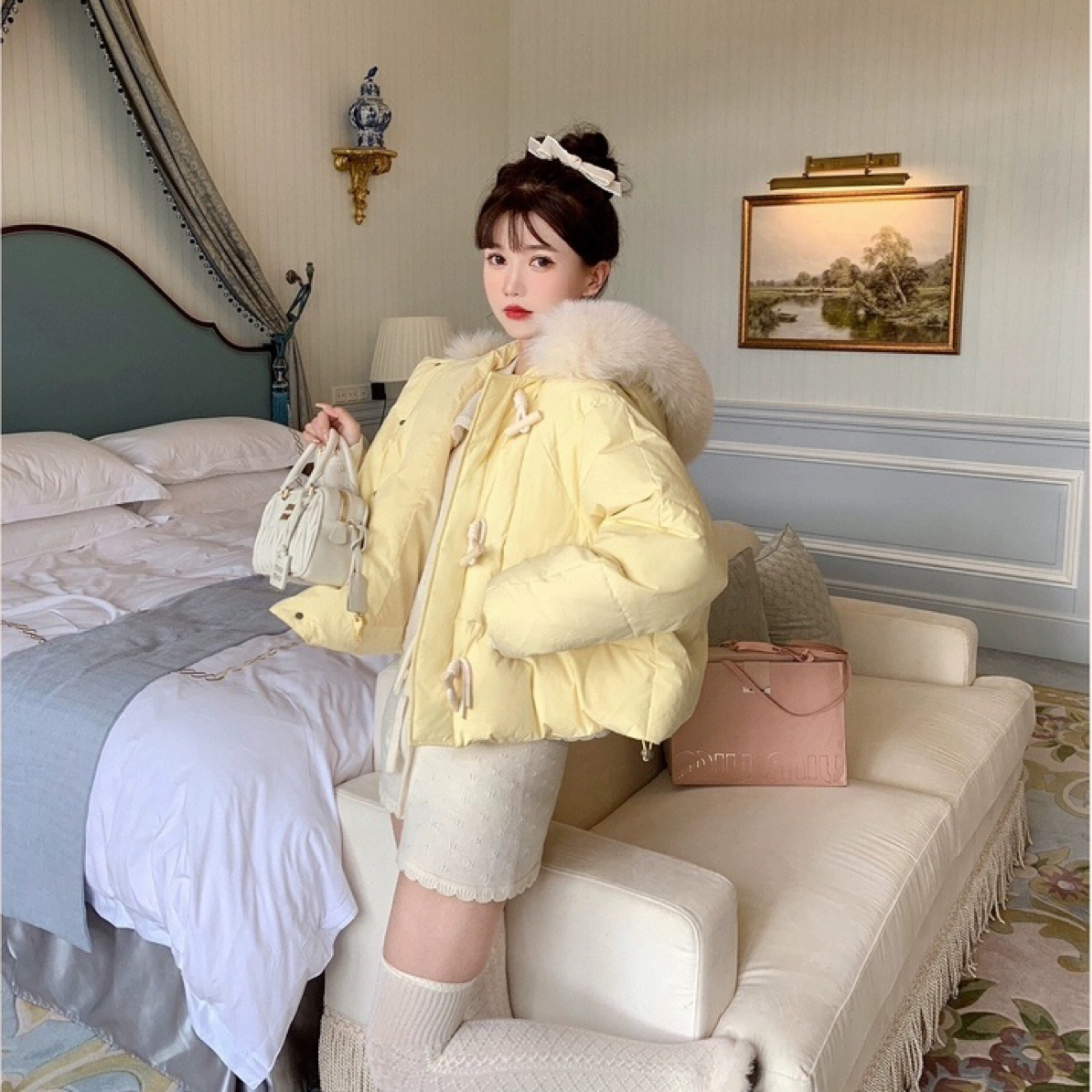 【雪酥冻冻】甜美学院风新款短款毛领羽绒服女保暖韩版宽松减龄穿搭
