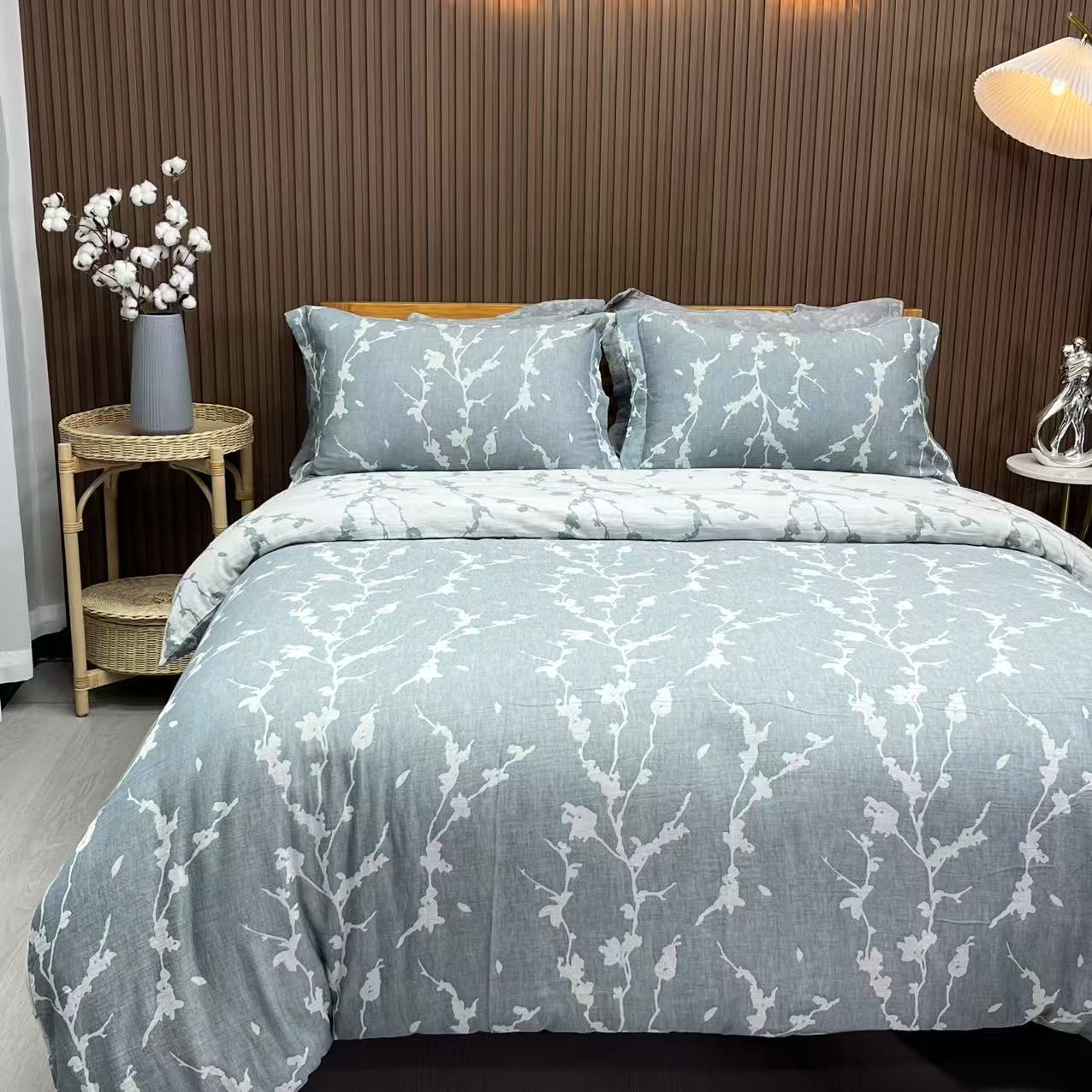 老工匠【梅上竹捎】全棉色织双层纱大提花轻奢简约四件套