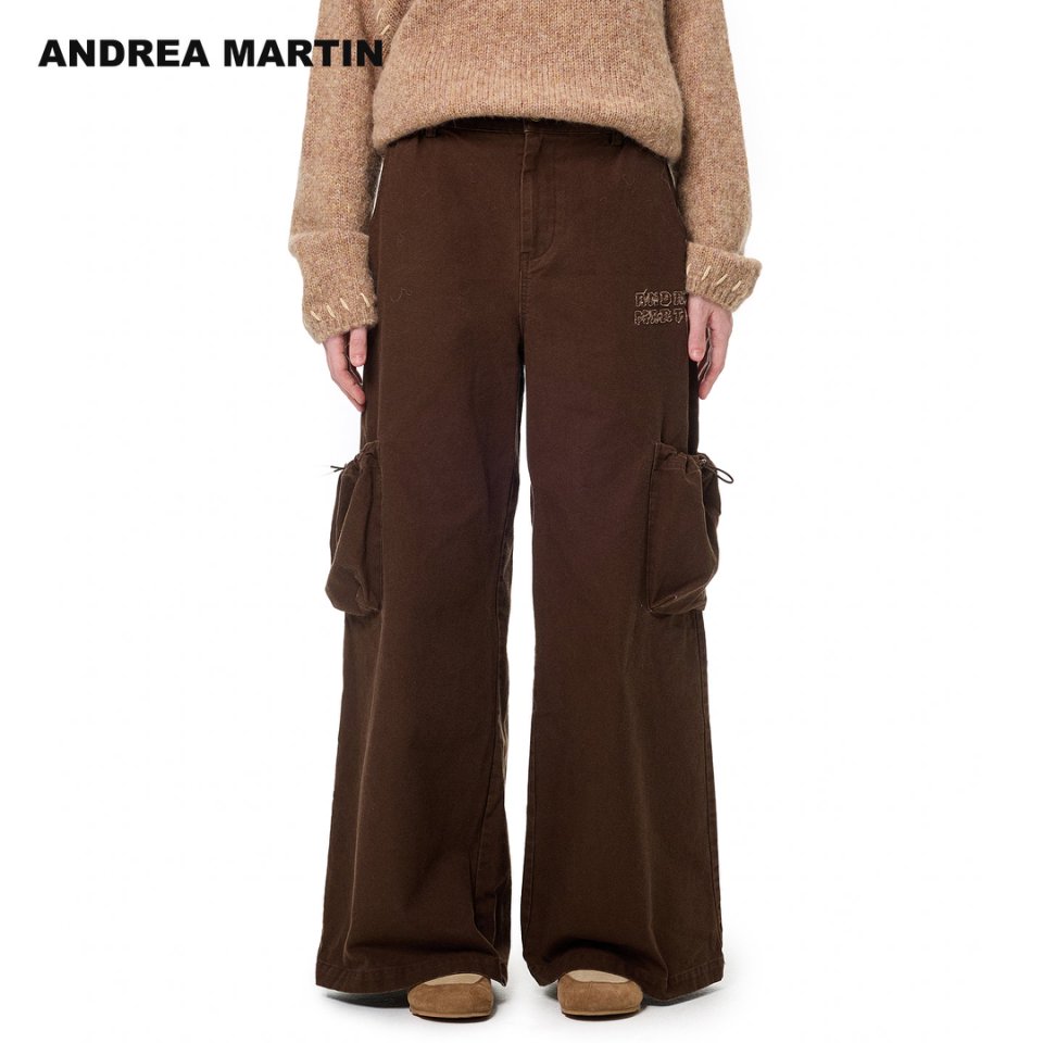 Andrea Martin25秋冬新款复古水洗工装裤男女宽松休闲直筒阔腿裤