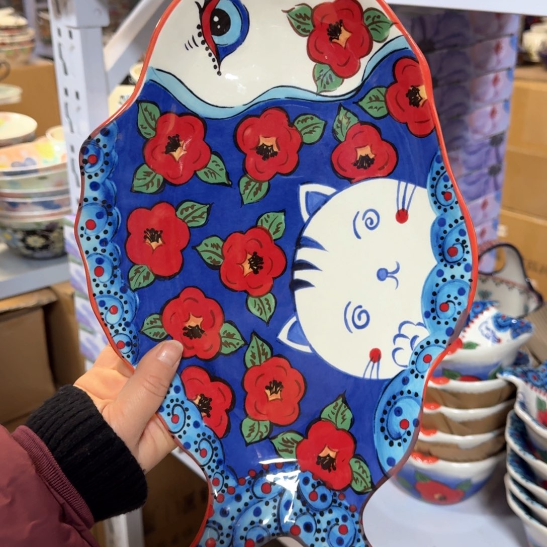 陶瓷猫鱼盘14英寸鱼盘一只看图