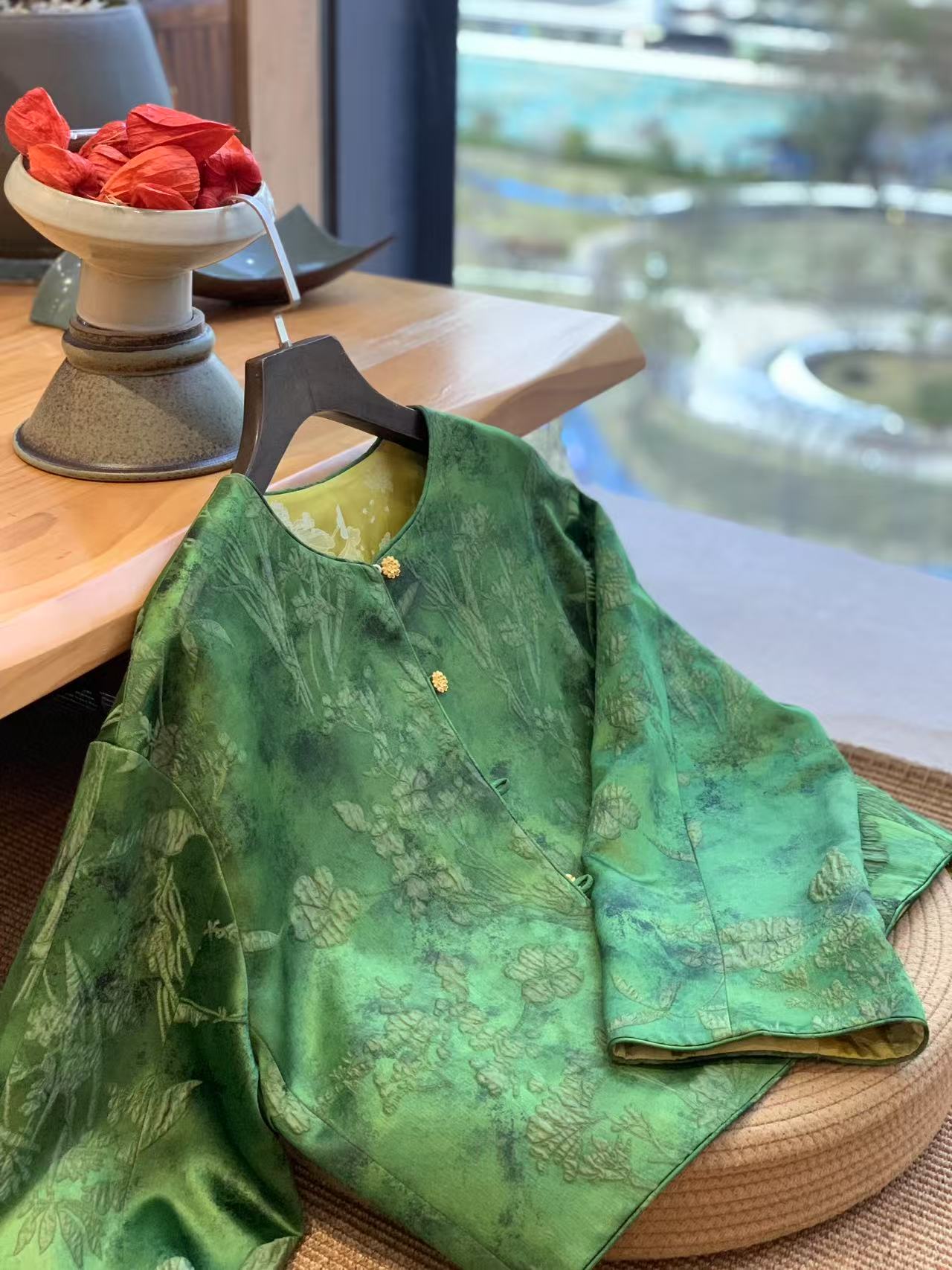 如君【春意树叶】  秋冬高级感时尚百搭国风新中式复古醋酸外套