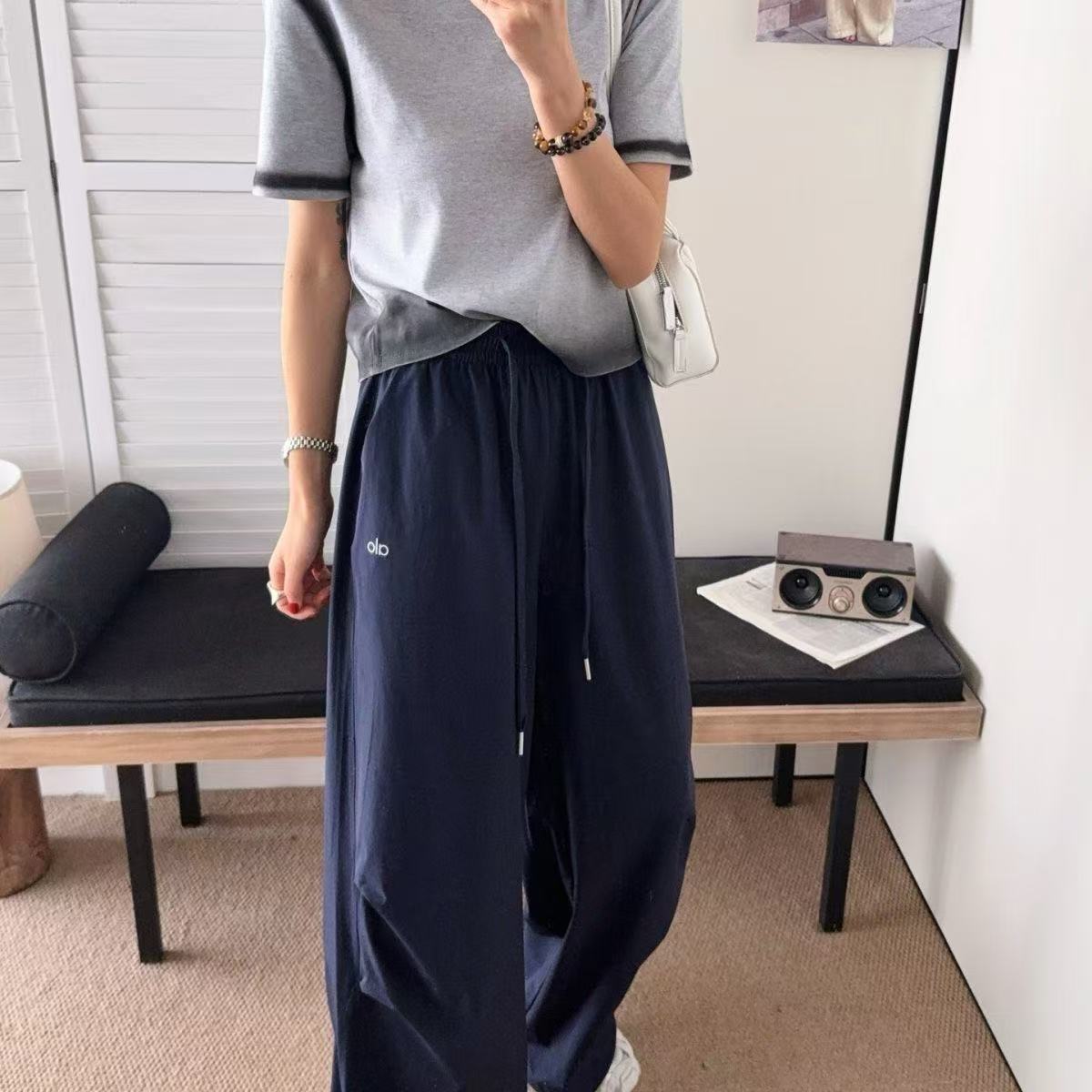 美式运动裤女夏季薄款休闲宽松小个子垂坠感速干阔腿工装裤